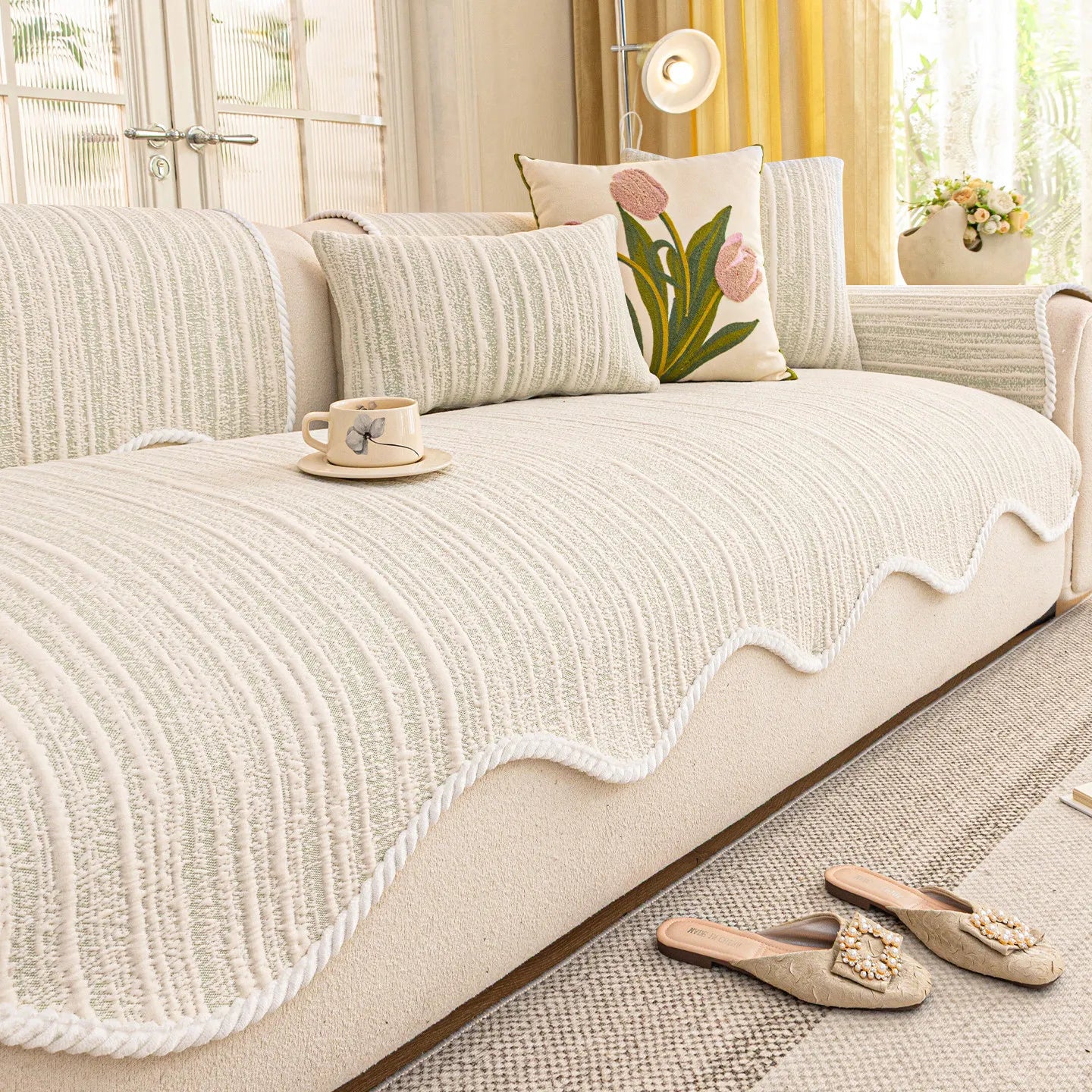 2026 New Cream Style Sofa Cushion Universal Four Seasons Non Slip Seat Pad High Grade Irregular Sofa Cover Mat For Autumn Winter Oasis Select Light green 70cm x 90cm