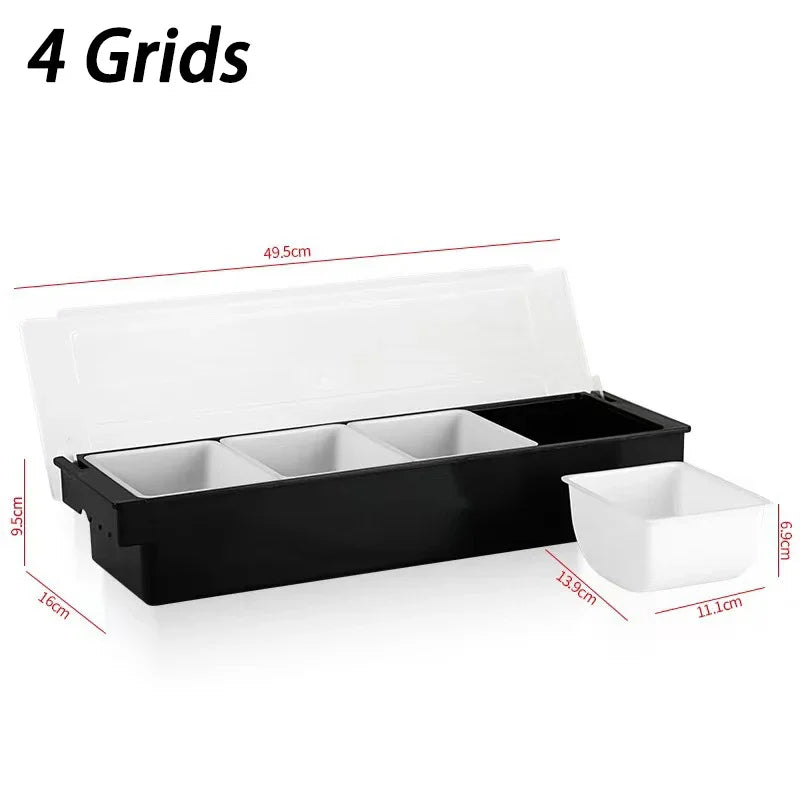 Fruit Box Condiment Container 4-6 Grids With Lid Large Capacity Bar Divided Fruits Bowl Household Seasonin Box Food Storage Oasis Select one size 4 Grids