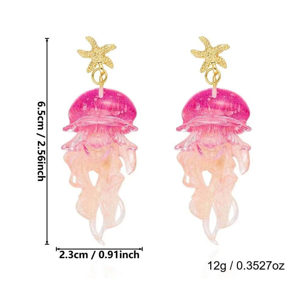 1 Pair Graduated Colors Jellyfish Pendant Earrings Acrylic Creative Pendant Earrings Fashion Unique Animal Earrings Summer Party Oasis Select