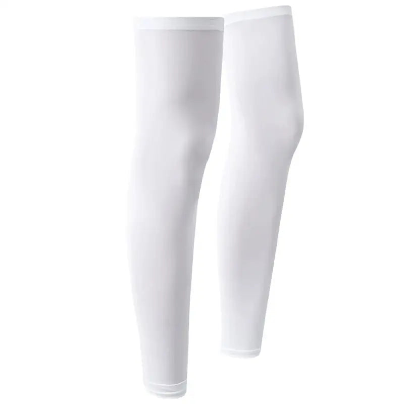 2PC Summer Running Cycling Legs Sleeve Ice Silk Protection Compression Non-Slip Leg Warmer Cooling Sport Gear Sunscreen Leggings Oasis Select White