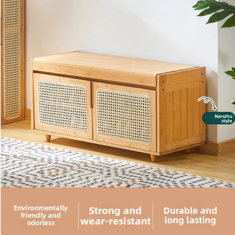 Shoe changing stool can be sat at the door of the home, shoe stool rattan entry entrance shoe cabinet Oasis Select