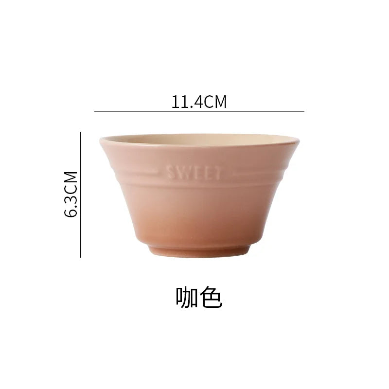 300ML Rainbow Gradient Color Dishes Rice Bowl Tableware Japanese Ramen Bowls Kitchen Dessert Salad Steamed Egg Bowl Tableware Oasis Select Coffee-color