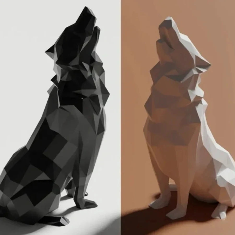 Poly Geometric Wolf Figurine Minimalist Resin Animal Decor Home Office Desktop Ornament Roaring of Hungry Wolves Idear Gift Oasis Select