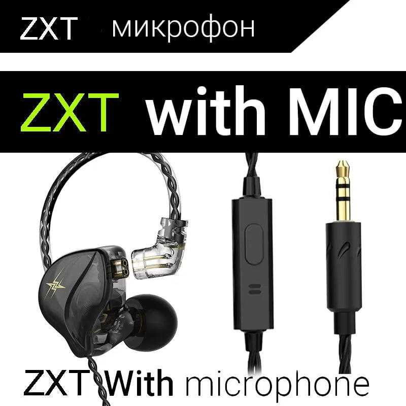QKZ ZXT In Ear Wired Earphones Dynamic DJ Monitor IEM Earbuds HIFI Music Sport Headphone Noise Cancelling Bass Headset With Mic Oasis Select ZXT Black With MIC