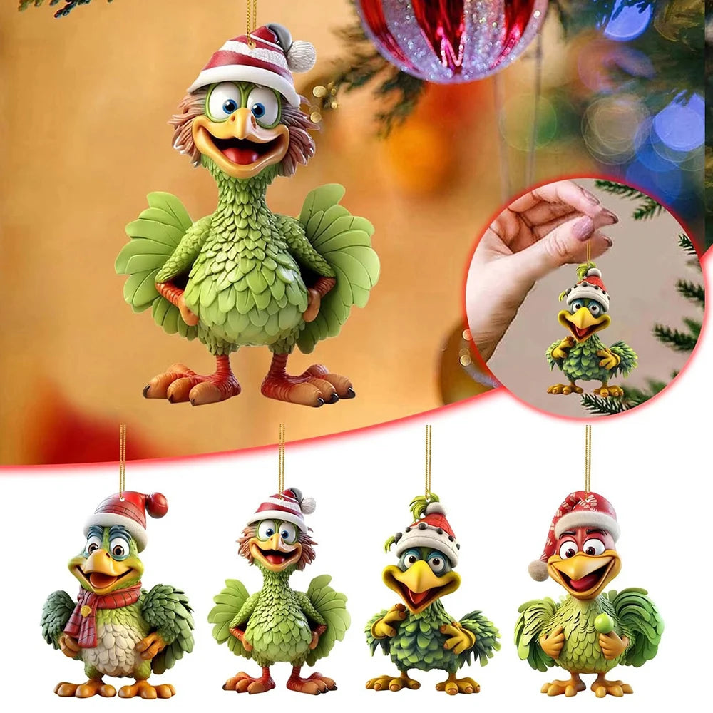 Funny Christmas Rooster Acrylic Ornament – 2D Cartoon Charm