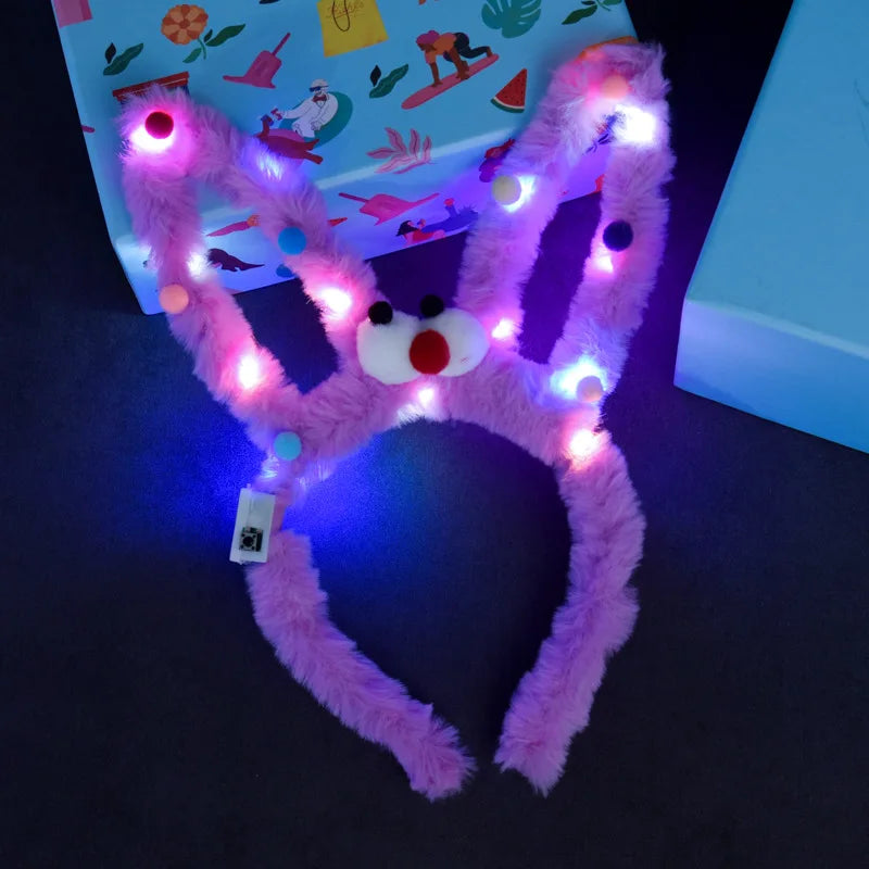 Women Girls LED Bunny Ears Hairband Easter Light Up Headbands Halloween Glow Party Supplies Wedding Festival Oasis Select purple-glasses