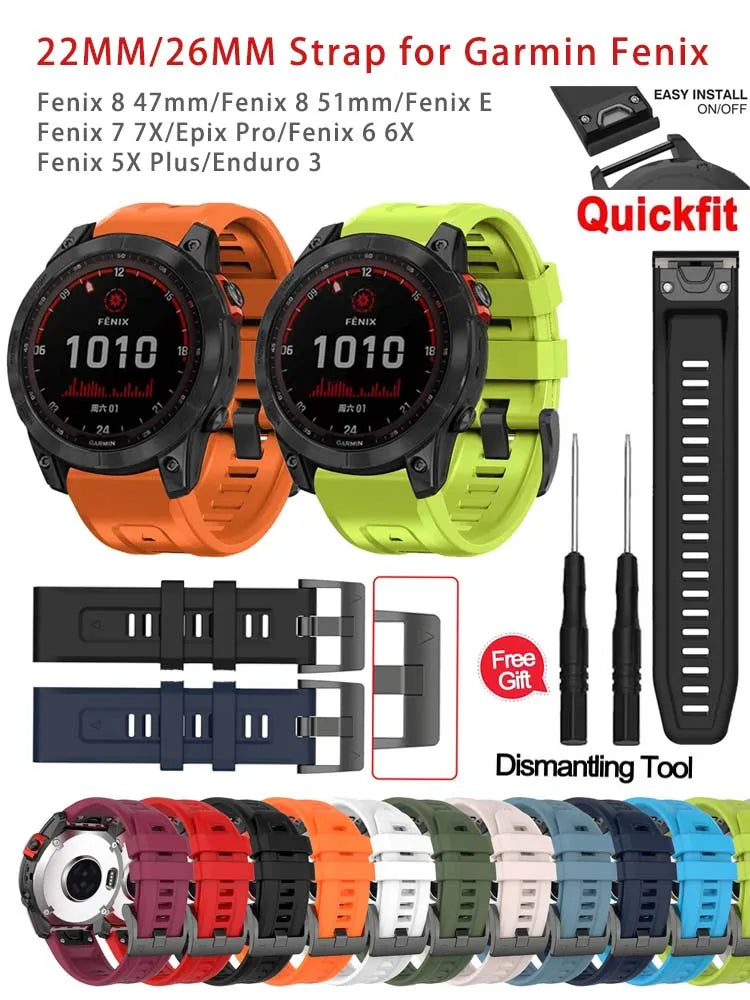 Silicone QuickFit Watch Band for Garmin Fenix & Instinct 22/26mm Silicone Watch Band Oasis Select