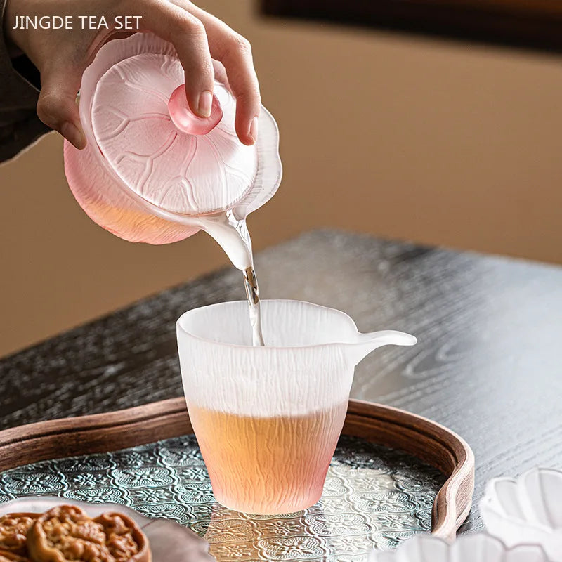 Pink Glass Tea Set Home High Temperature Gaiwan Fair Cup Teacup Set Chinese Exquisite Teaware Set Boutique Beauty Tea Infuser Oasis Select