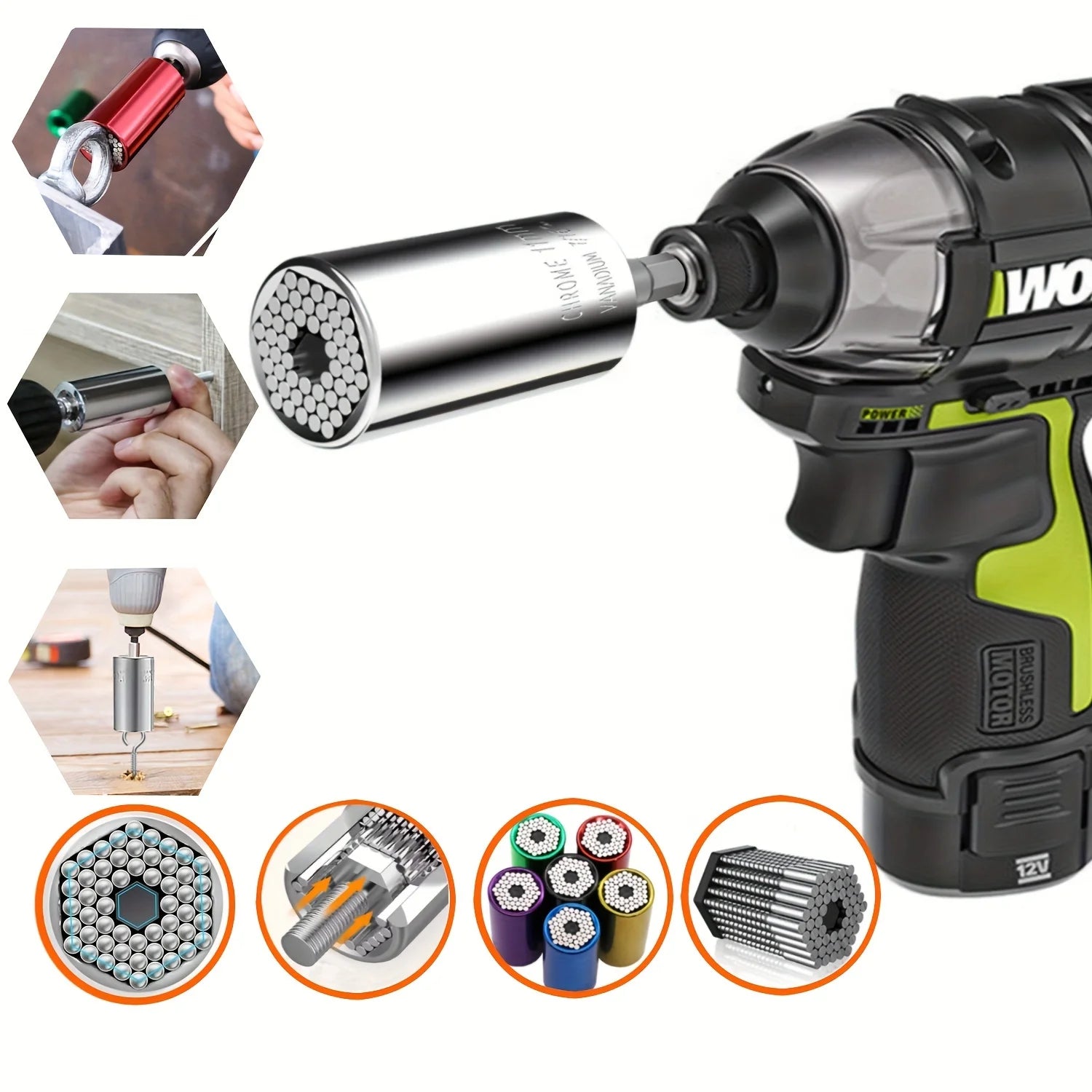 Universal Socket Wrench Set 7-19mm with 3/8-inch Professional Impact Socket Adapter Multi- Nut Tightening Quick Ratchet Stand Oasis Select