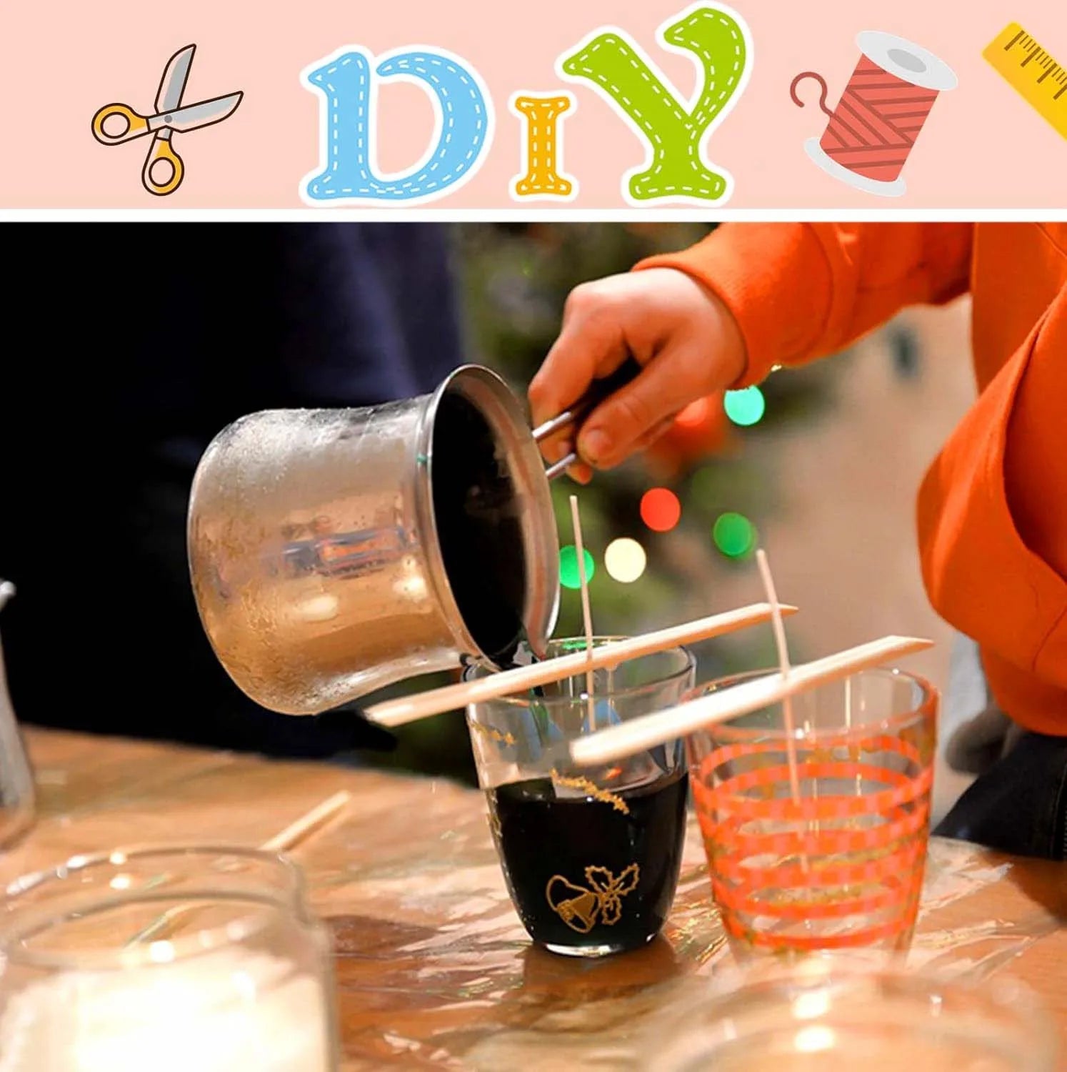 Candle Making Kit – 61m Wick Roll, 100 Metal Tabs & Stickers