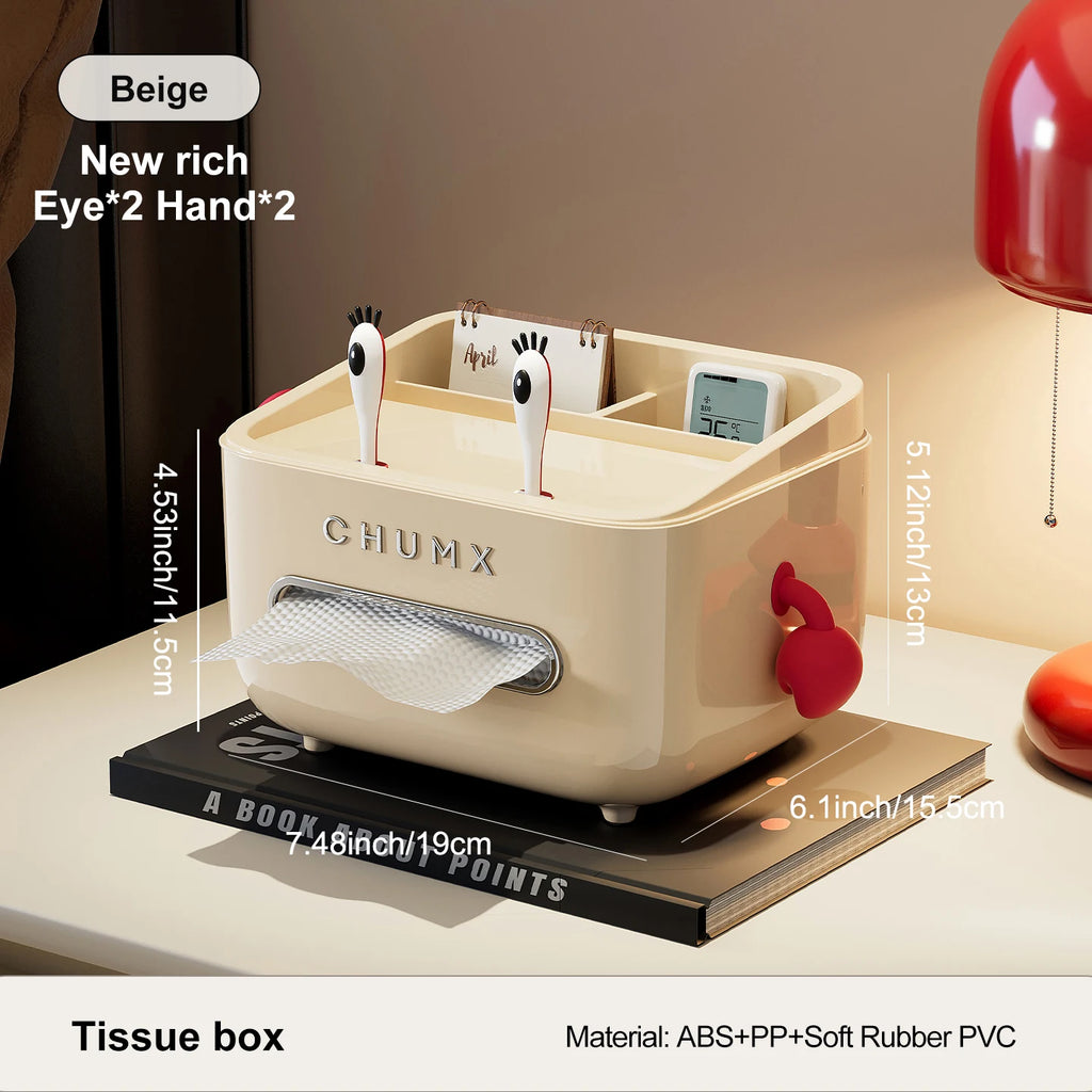 Tissue box, cartoon design crab boss, cute tissue storage box, multi-functional storage box for the living room, bedroom Oasis Select Beige