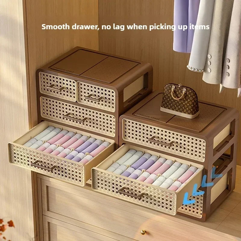 Home bedroom underwear storage box, home drawer style grid sorting wardrobe, antique style plastic rattan dust-proof storage box Oasis Select