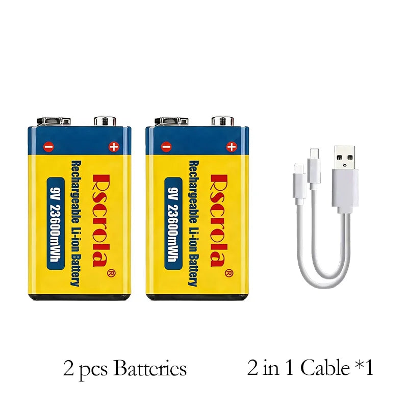 Long-Lasting 9V Lithium ion Rechargeable Battery 23600mWh High Capacity for Guitar Microphone Smoke Detector Pedal with Cable Oasis Select 2 PCS Batteries