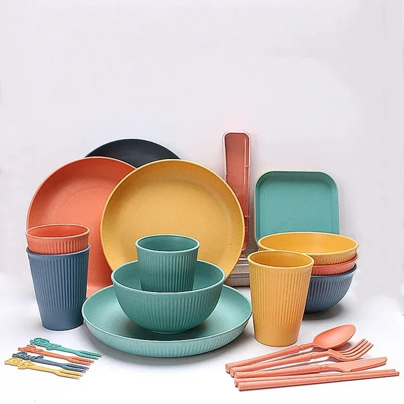 48-Piece Wheat Straw Eco Dinnerware Set for 4 | BPA-Free Dinnerware Set Oasis Select