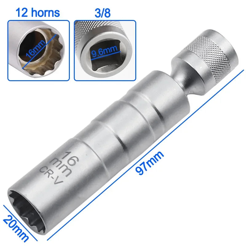 1pc 14/16mm Spark Plug Socket Wrench Adapter Set Universal Joint with Magnetic Flexible Socket Thin Drive Car Repair Tool Oasis Select 16mm