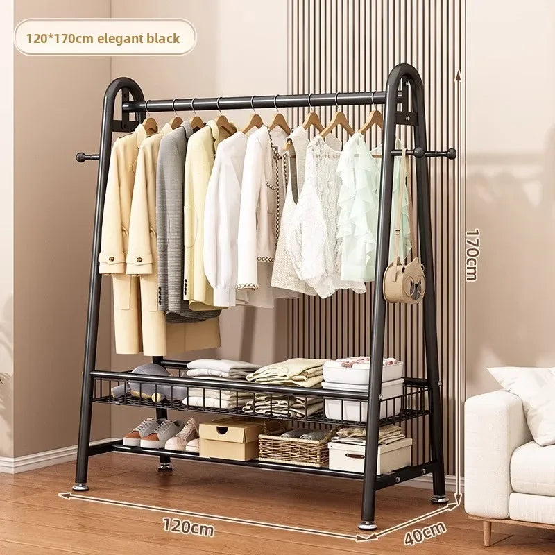 Simple Coat Rack Floor-to-ceiling Indoor Drying Rack Storage Rack Household Bedroom Floor-to-ceiling Clothes Rack Hanger Oasis Select Black 120-170-B