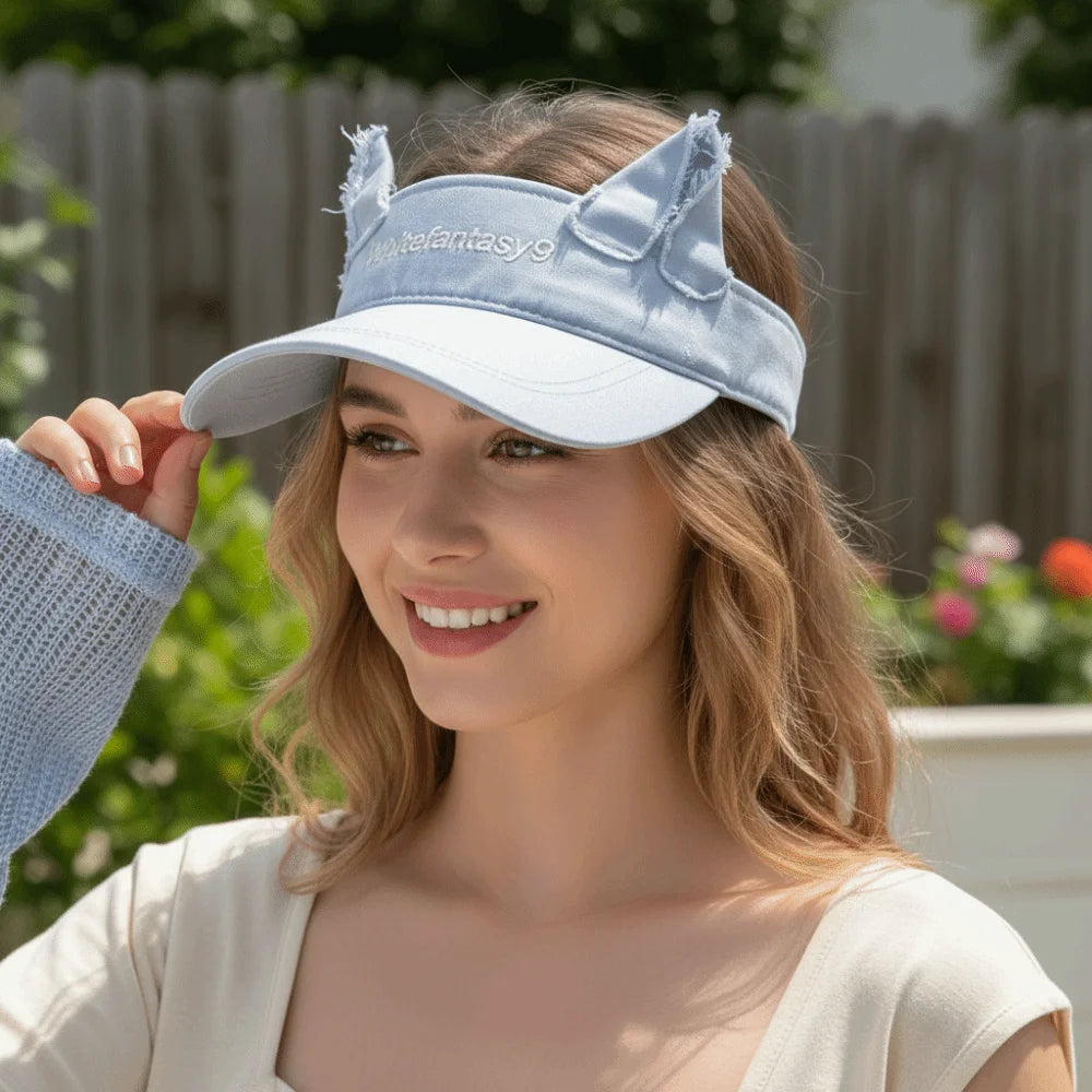 Fashion Lightweight Cat Ears Baseball Cap Cute Ear Solid Color Sun Visor Letter Embroidered Adjustable Sun Hat Summer Oasis Select