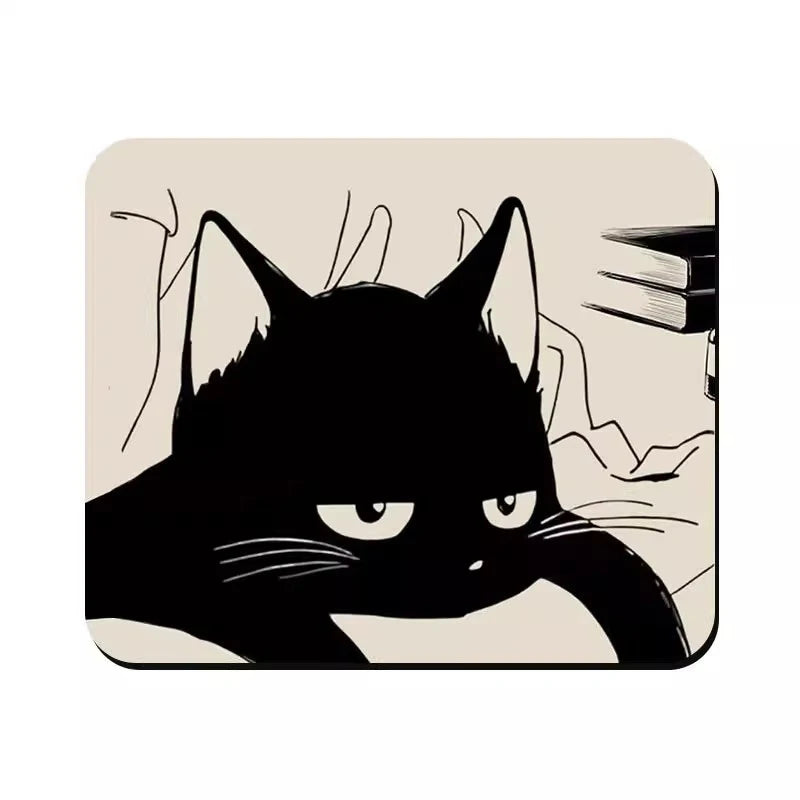 Black Cat Mousepad Small Office Computer Desk Mat Table Keyboard Big Mouse Pad Laptop Cushion Non-slip Deskpad Home Decor Oasis Select