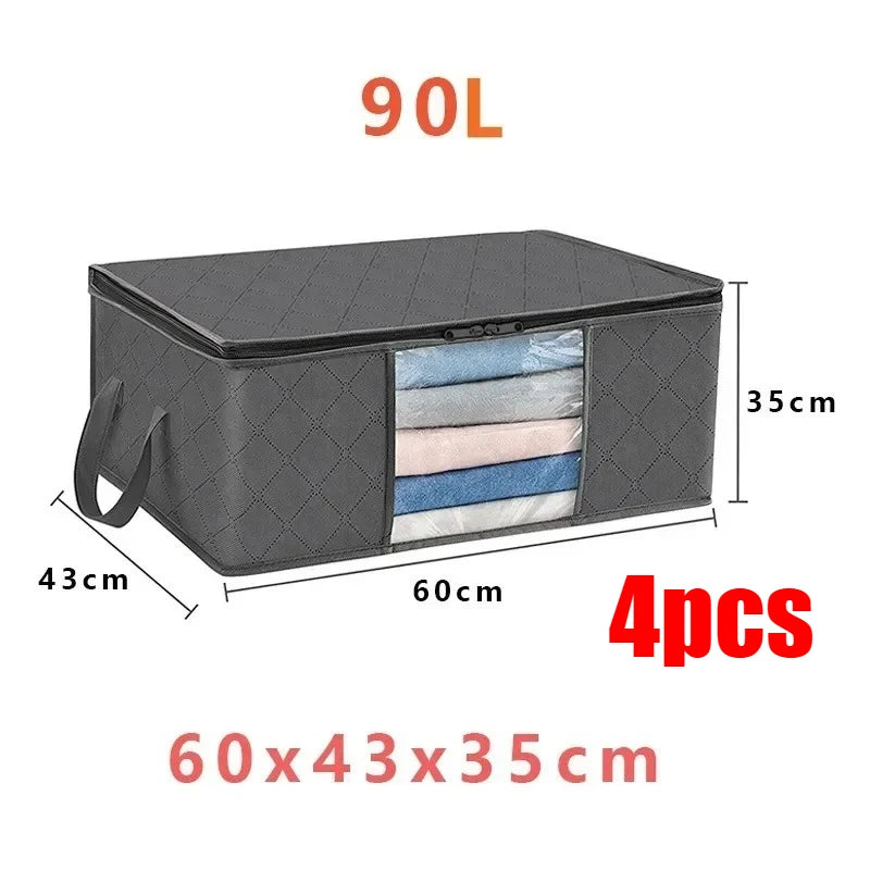 1/4/6/9pcs Durable Storage Bags with Handles - Foldable Closet Organizer for Clothing, Blankets, Comforters, Bed Sheets, Pillows Oasis Select 4PCS-90L