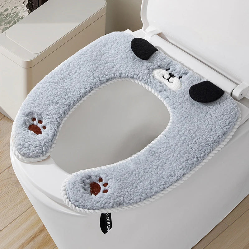 Thickened Plush Toilet Seat Cover – Warm Cushion for Bathroom