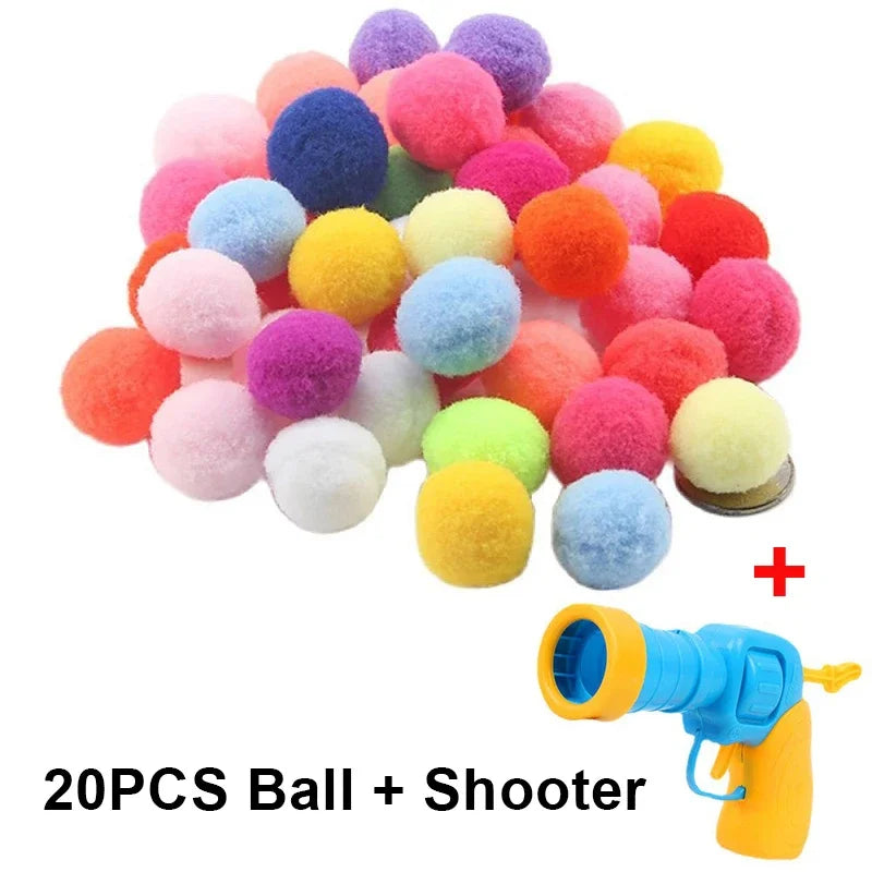 Cat Toys Interactive Launch Training Toy For Pet Kitten Creative Mini Shooting Gun Games Stretch Plush Ball Toys Pet Supplies Oasis Select 20 Balls 1 Shooter