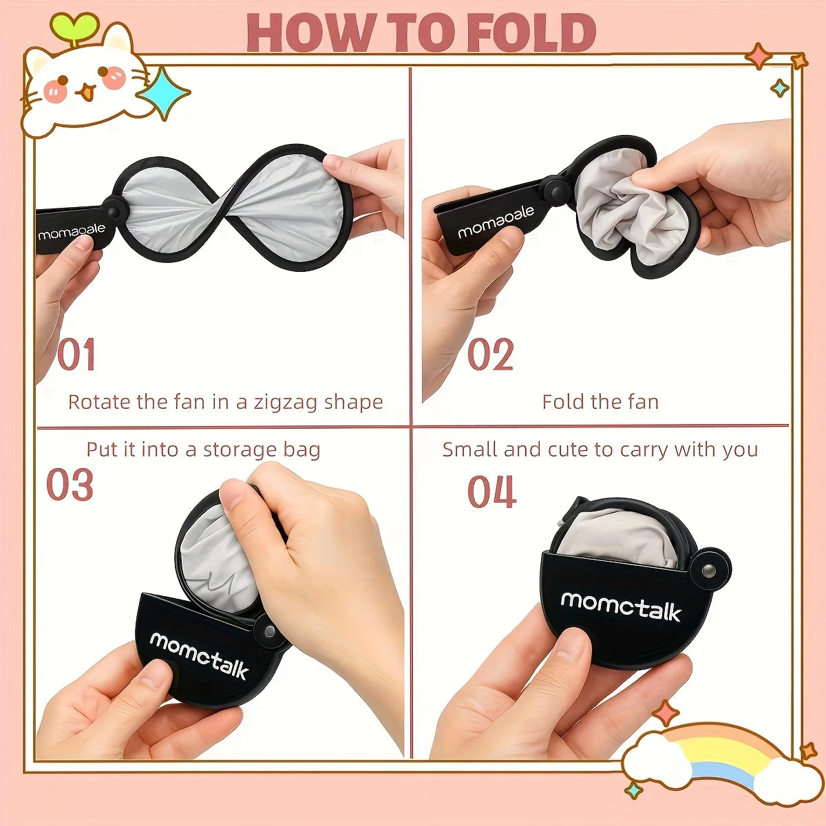 Portable Handheld Folding Fan with Storage Pouch - Compact Manual Cooling Fan Suitable for Summer, Travel, Beach & Parties Oasis Select