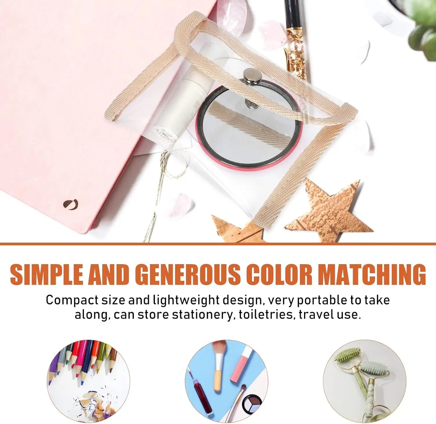 2PCS Clear Toiletry Pouch PVC Waterproof Snap Button Women Travel Gym Bathroom Makeup Organizer Portable Easy Clean Oasis Select
