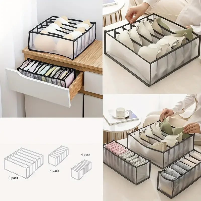 3pcs Foldable Underwear Underwear Socks Organizer With Dividers Clothes Storage Box Breathable Mesh Bag For Wardrobe Oasis Select
