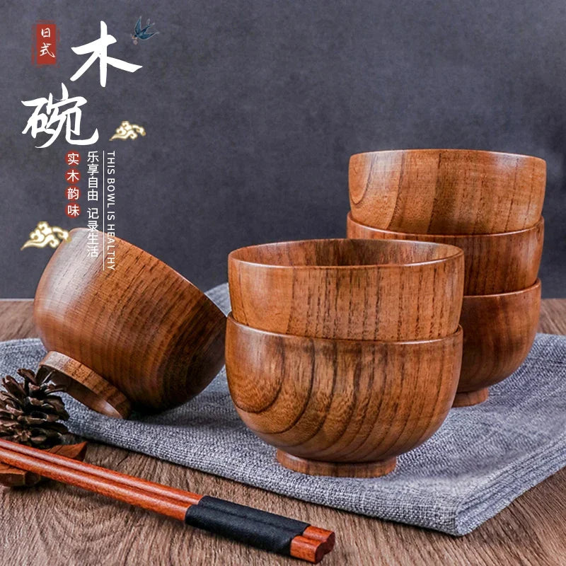 Japanese Style Acacia Wooden Bowl for Children's Dining Anti DropBowl Exclusive Wooden Bowl Retro Home Tableware Set Salad Bowl Oasis Select