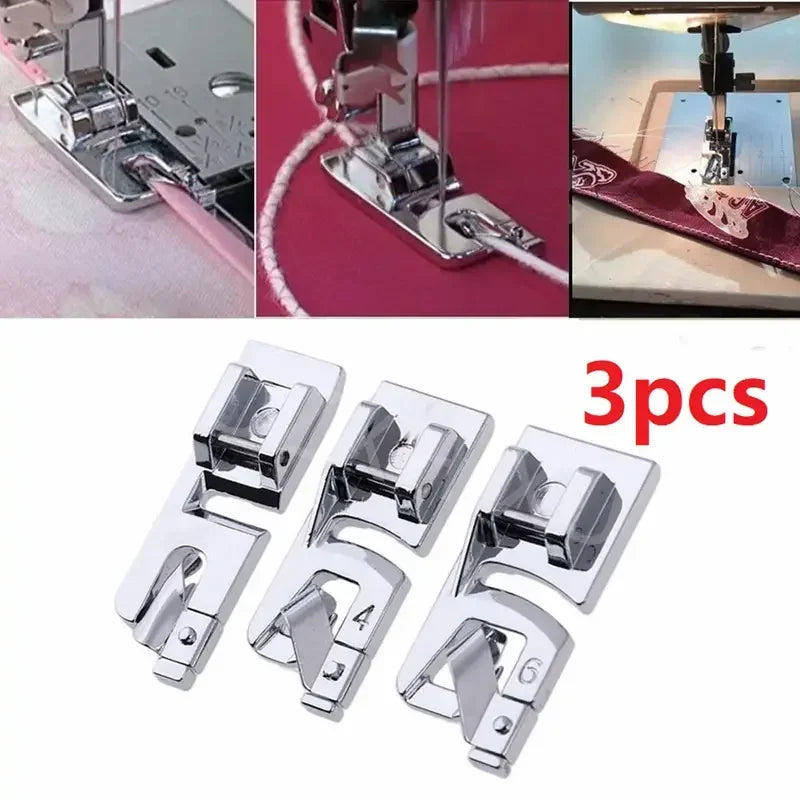 3mm, 4mm 6mm Narrow Rolled Hem Presser Foot Set for Sewing Machine Singer, Brother, Babylock, Euro-Pro, Janome Oasis Select