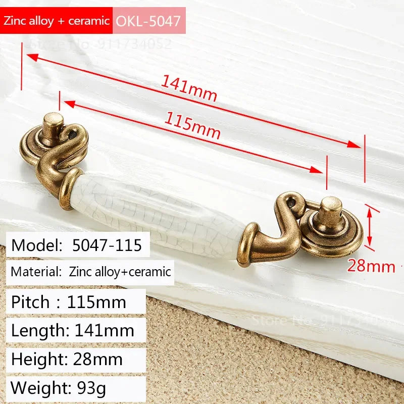 Cupboard Kitchen Hardware Retro European Fashion Cabinet Drawer Handles Bronze Closet Dresser Knobs Zinc Alloy and Ceramic Oasis Select 115-1