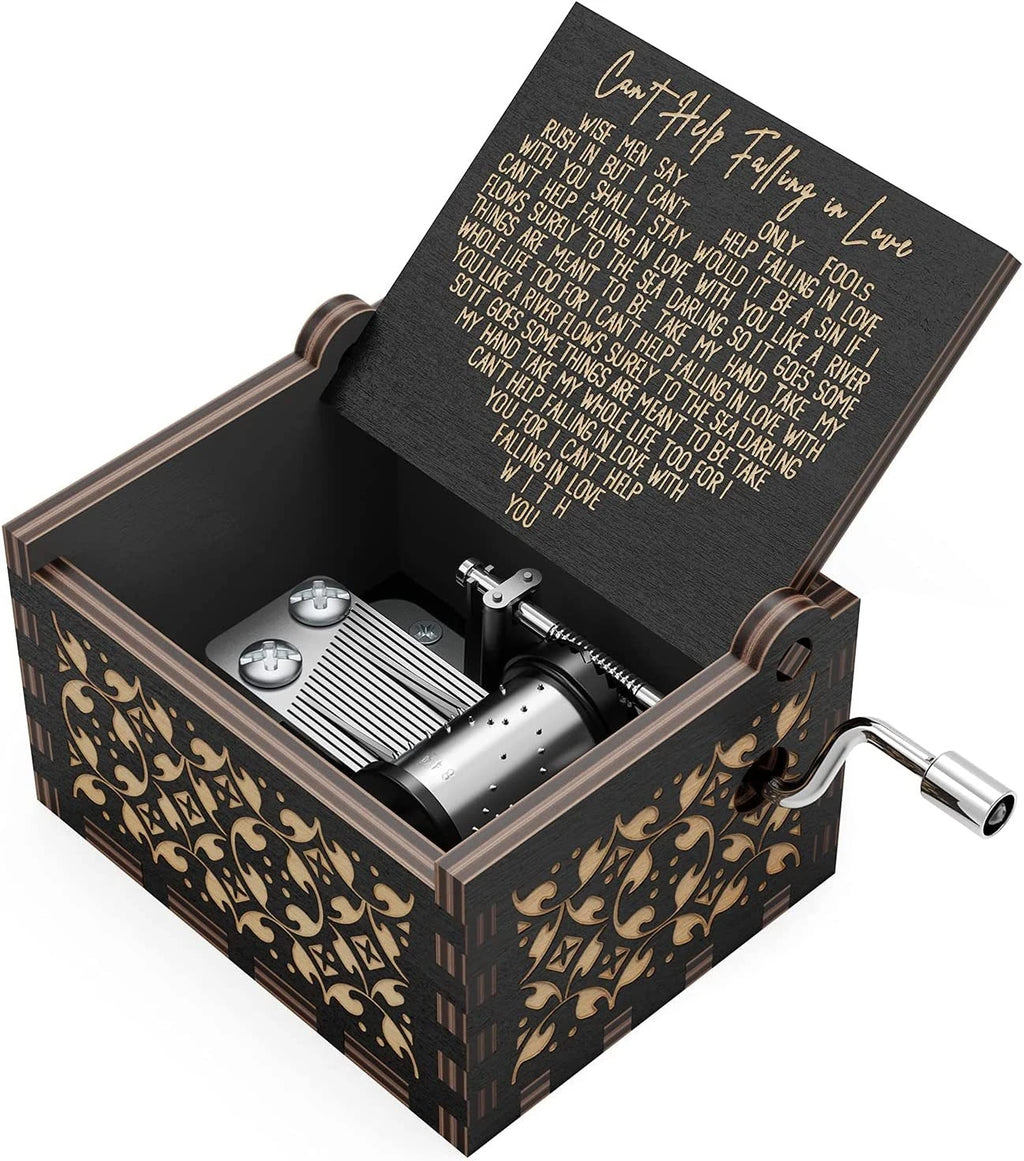 Wooden hand cranked music box falls in love, UV painted music box gives nostalgic handmade gift Oasis Select 14