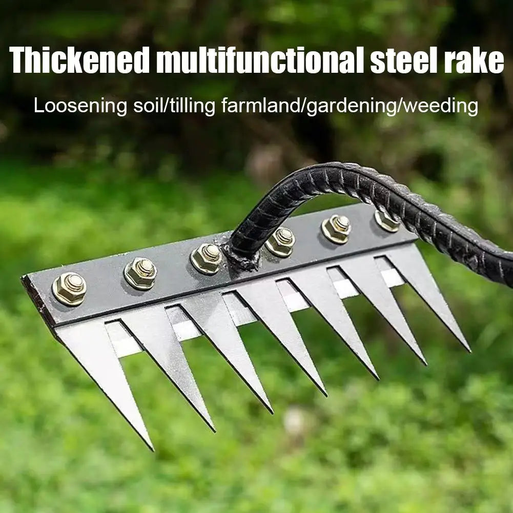 5/6/7/8 Teeth Carbon Steel Garden Hoe Weeding Rake Farm Tool Weeding Scarifier Loosening Agricultural Nail Harrow Garden Tool Oasis Select