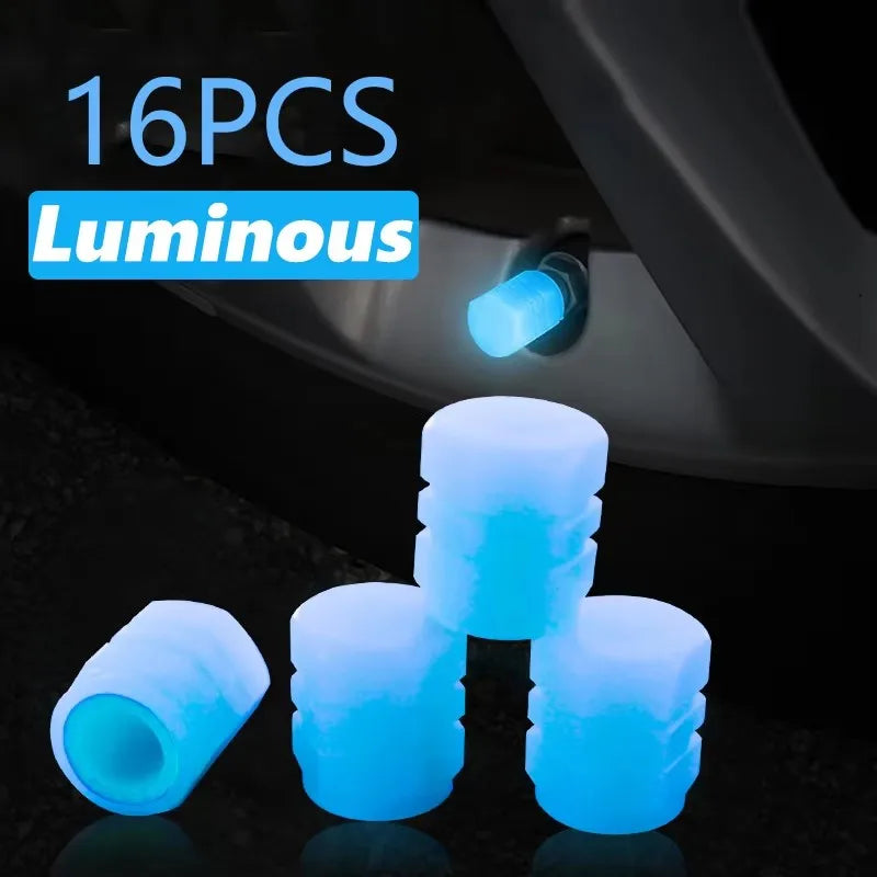 4-24PC Luminous Valve Caps Fluorescent Red Night Glowing Car Motorcycle Bicycle Wheel Styling Tyre Hub Universal Cap Decor 20Pcs Oasis Select 16PCS Blue