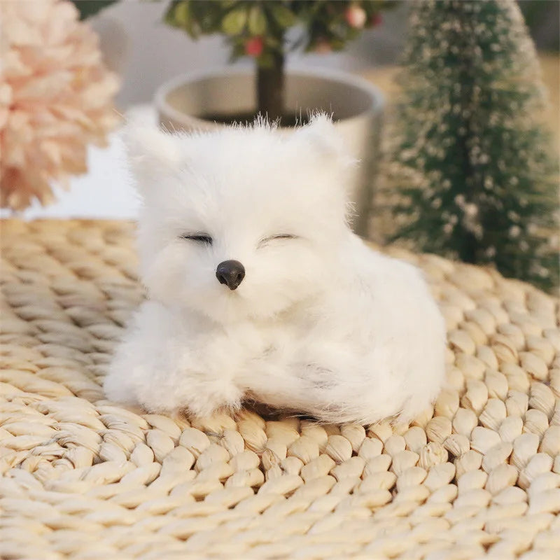 New Plush Simulation Furry Fox Model Squatting Sitting Fox Table Decoration Animal Static Stuffed Figure Kid Party Festival Gift Oasis Select White-Right