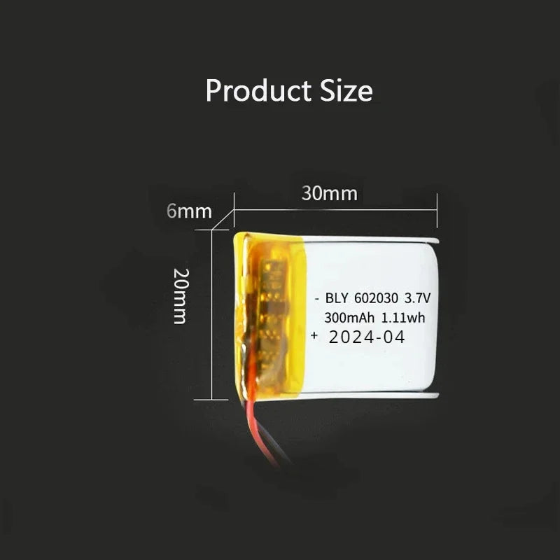 602030 3.7V 300mAh Real Capacity Polymer Lithium Ion Rechargeable Battery for Toys, LED Light, Bluetooth Speaker Tools Accessory Oasis Select