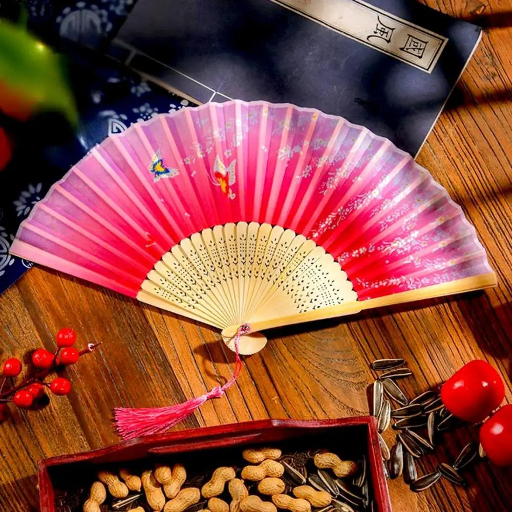 Chinese Style Folding Fan Classical Dancing Cloth Fan Vintage Plastic Animal Dragon Printing Hand Held Fans Photo Props Cosplay Oasis Select 01