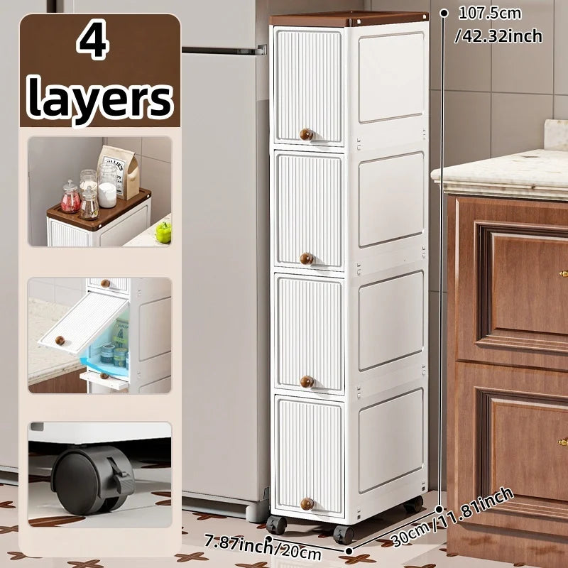 Slim Cabinet 20cm Wide Rolling Storage 2-6 Tiers Large Capacity Space-Saving Heavy-Duty for Kitchen Living Room Bedroom Oasis Select White-4 Layers