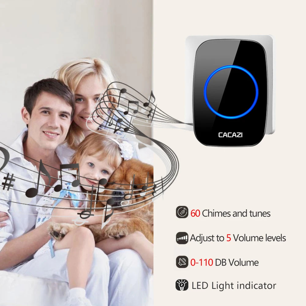 CACAZI New Wireless Doorbell Waterproof 300m Range US EU UK Plug-in Home Intelligent Door Bell Chime 1 2 Button 1 2 3 Receivers Oasis Select