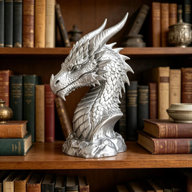 Fantasy Dragon Head Bust Statues 3D Printed Medieval Dragon Sculptures Mini Figurines Bookshelf Office Desktop Gothic Home Decor Oasis Select