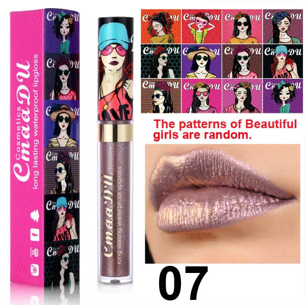 Metallic Pearlescent Shimmer Lip Gloss Lipstick Glitter Lip Glaze Long-Lasting Waterproof Not Transferable High Pigment Y2K Gift Oasis Select 07