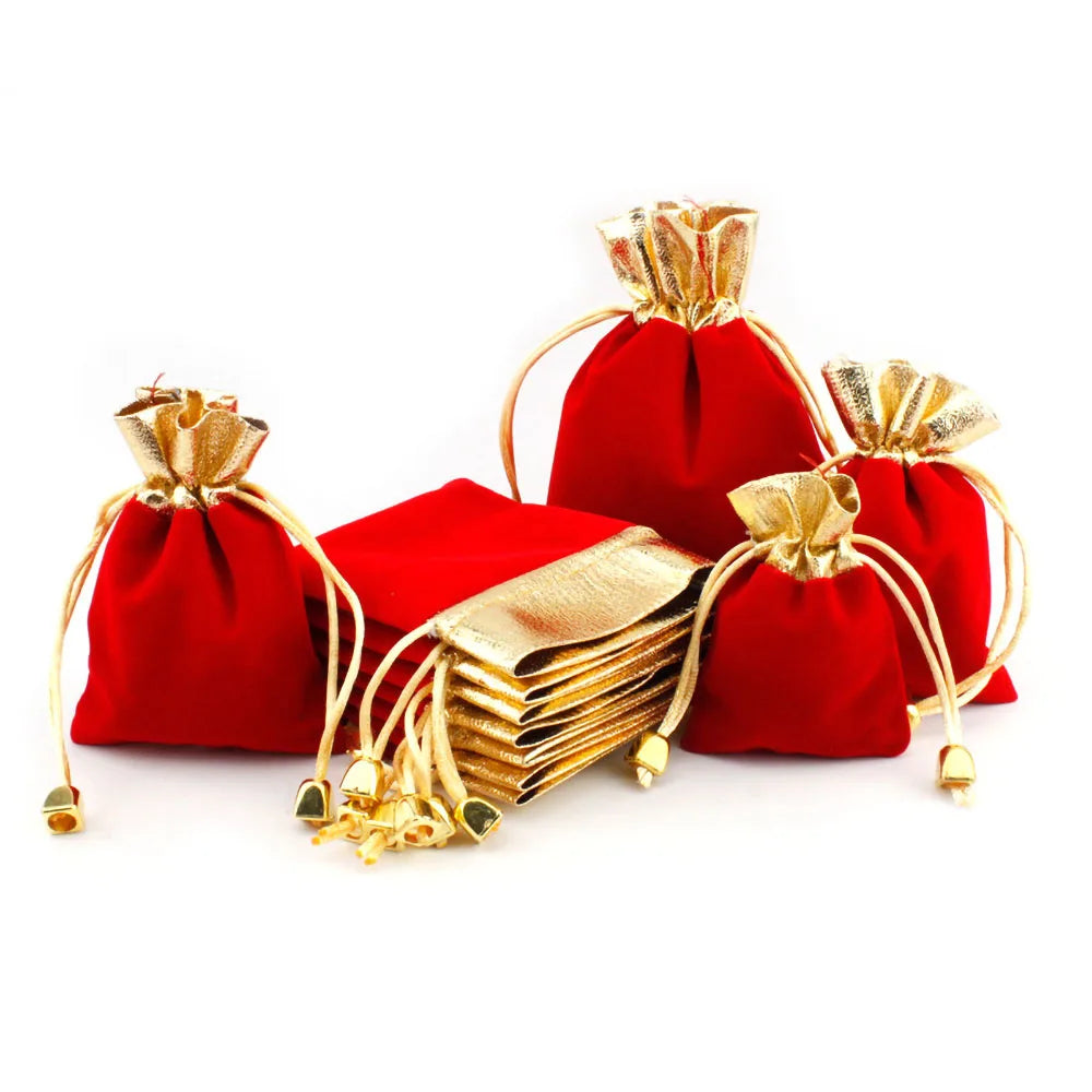 9/18/27pcs elegant red buttoned jewelry bags, 7x9cm, Christmas gifts, New Year gift drawstring, plush bags Oasis Select