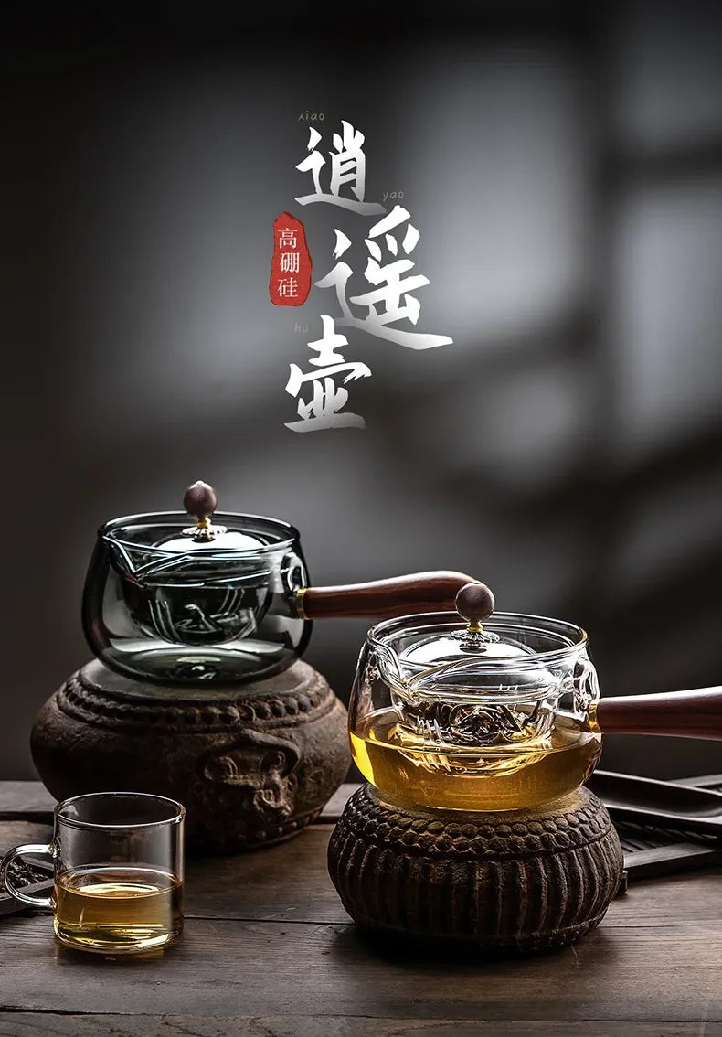 The Side of The Leisure Pot Household Heat-resistant Glass Teapot Rotating Small Green Orange Tea Tea Set Boiling Teapot Oasis Select