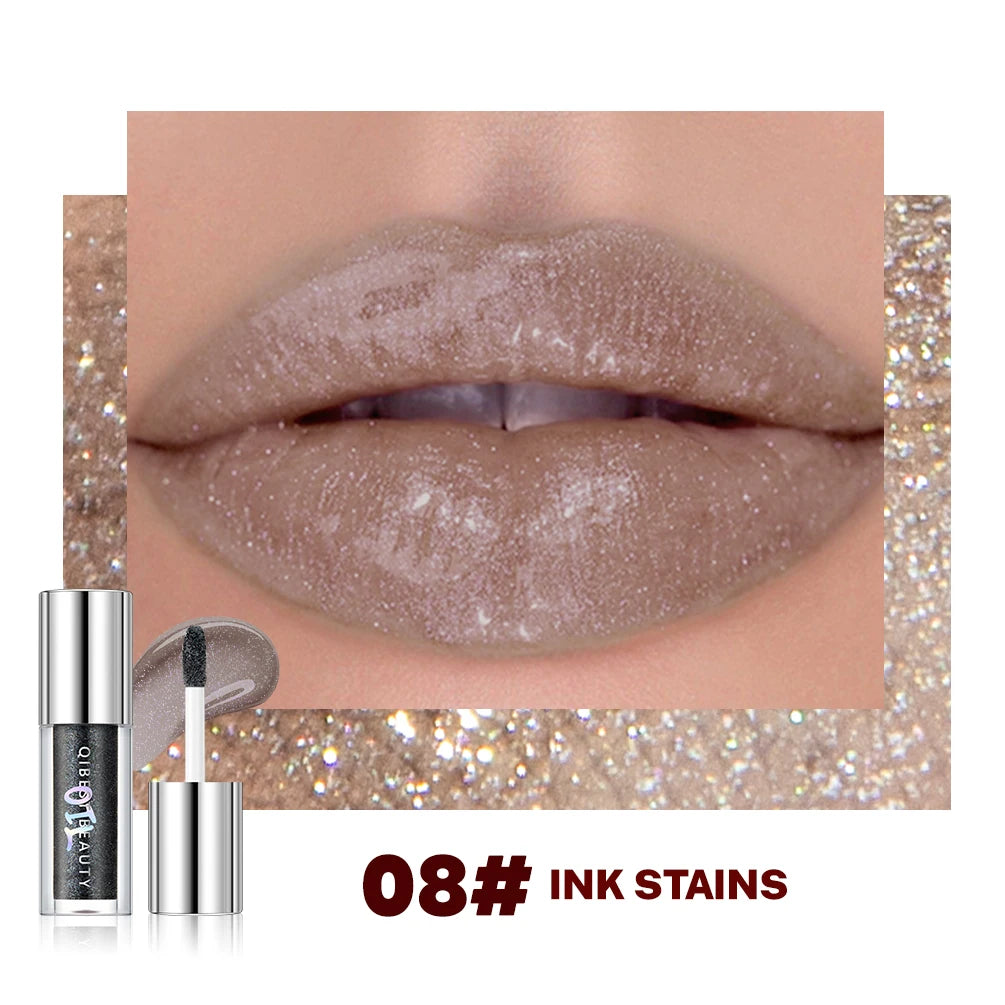 QIBEST Diamond Glitter Lip Gloss – Shimmer Mirror Lip Glaze