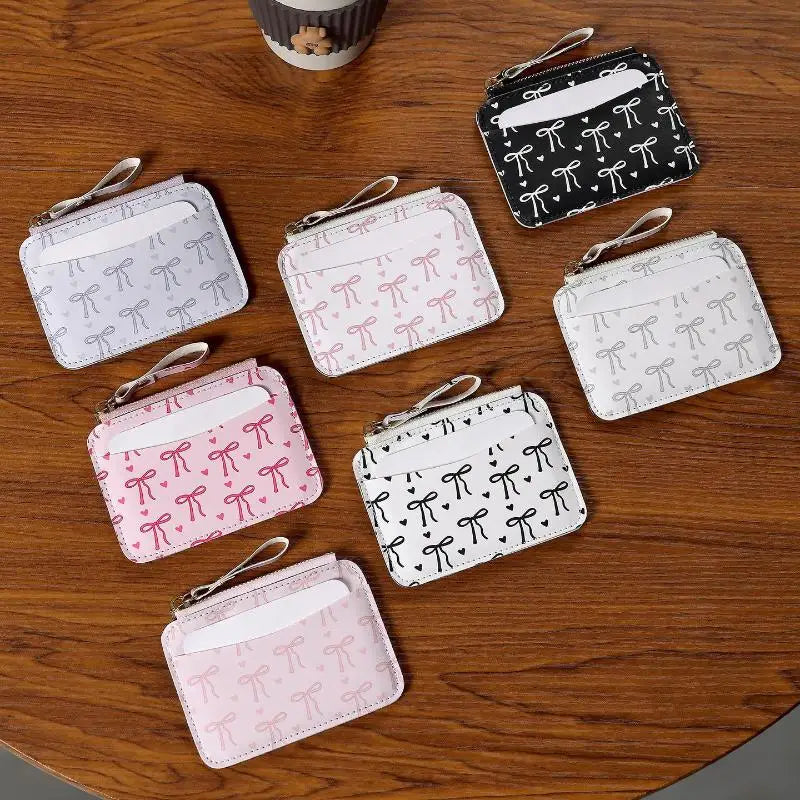 Bow Coin Purse & Card Holder – Slim PU Leather Women's Wallet