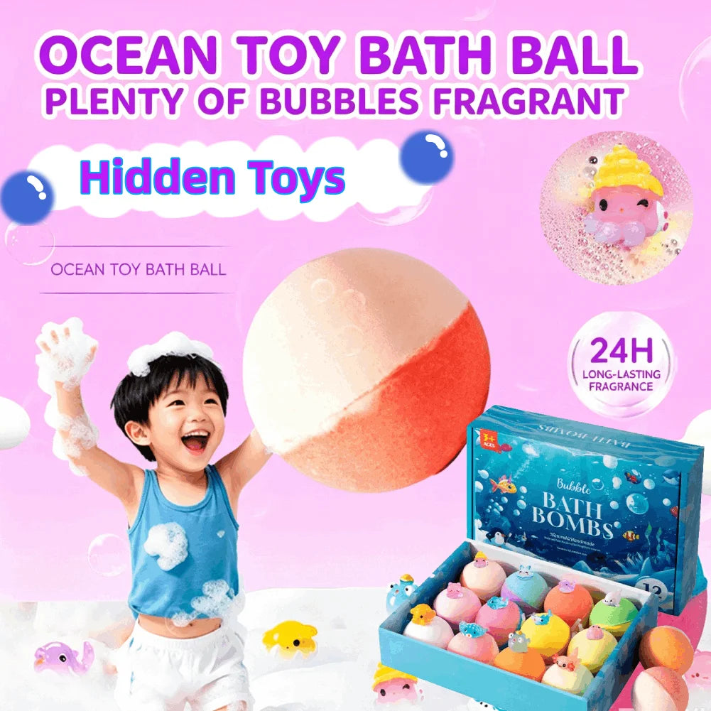 12PCS Bath Salt Ball Surprise Toy Inside Colorful Bubble Bath Ball Natural Mega Bubbles Long Lasting Fragrance Oasis Select