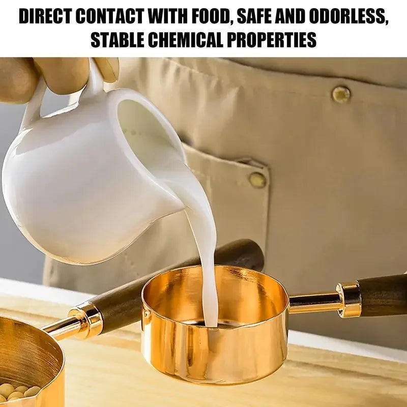 4PCS Measuring Spoon Set Stainless Steel Wooden Handle Measuring Cups Spoons Baking Tools Coffee Bartending Kitchen Accessories Oasis Select