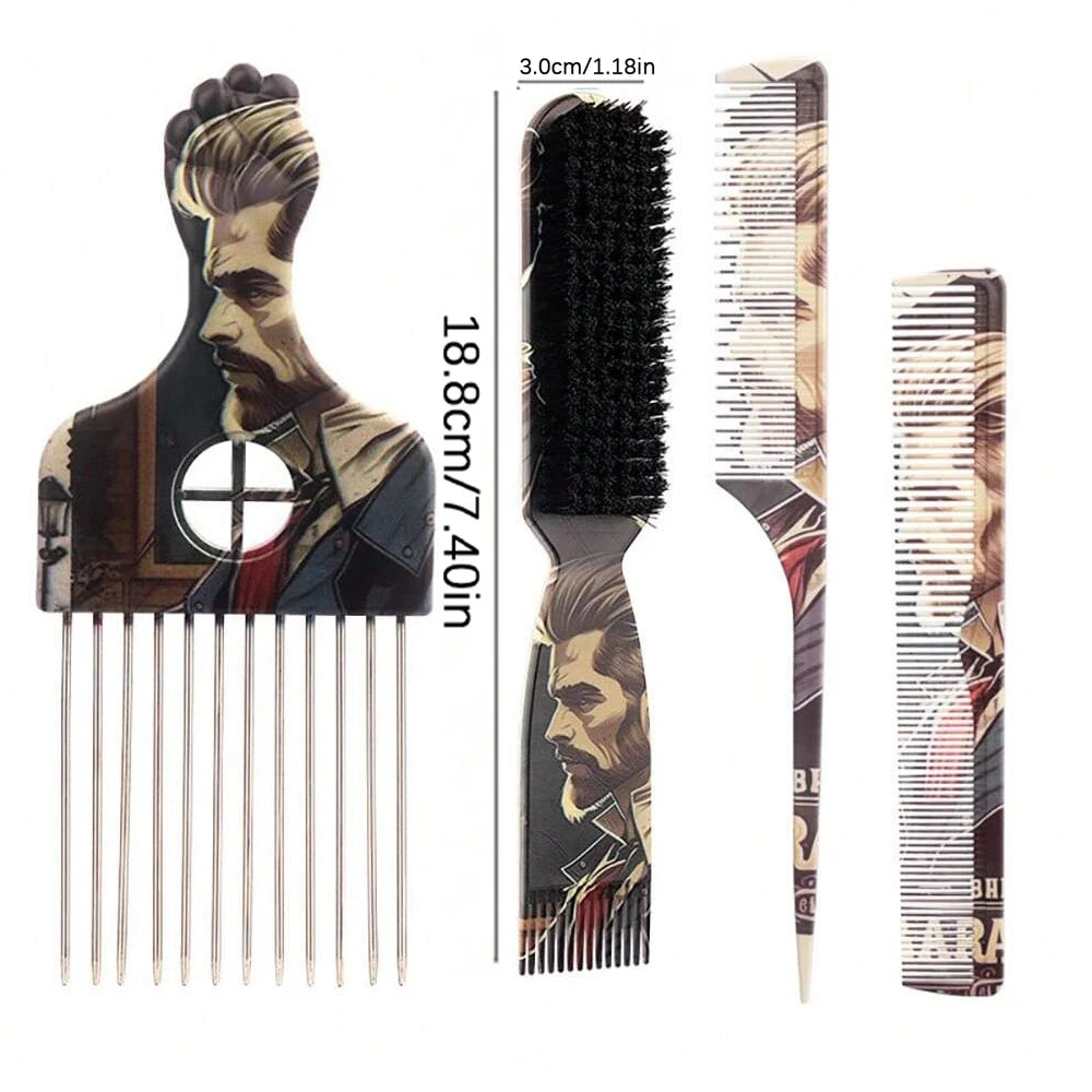 3-Piece Retro Men's Hair Styling Set – Pomade Brush & Pin Comb Hair Styling Set Oasis Select