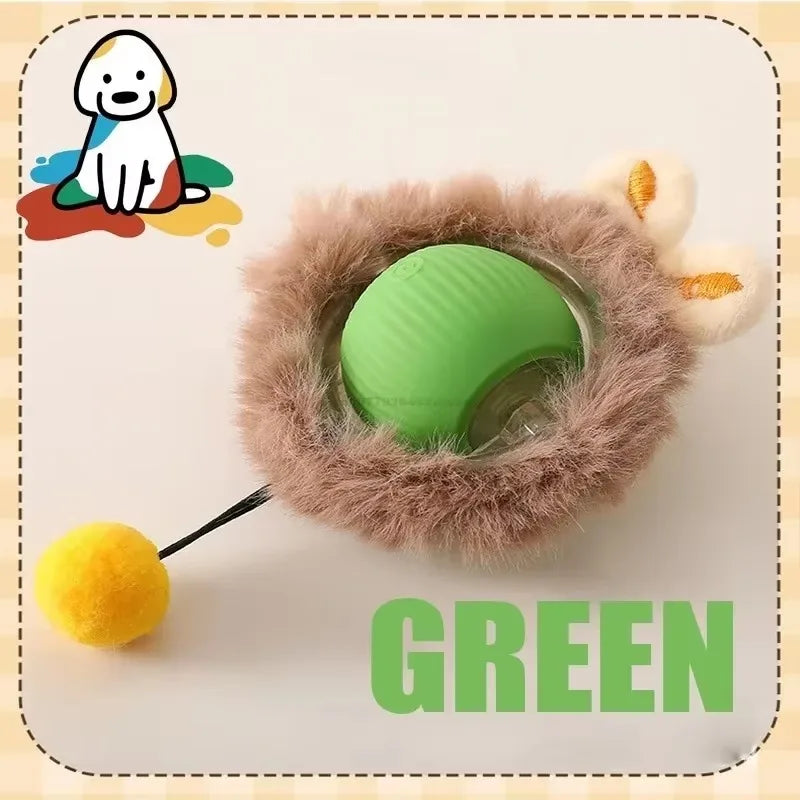 Cat Interactive Ball Training Self-moving Kitten Electric Cat Ball Toys Electronic Automatic Rolling Magic Ball Toys for Cat Oasis Select Plush-Green