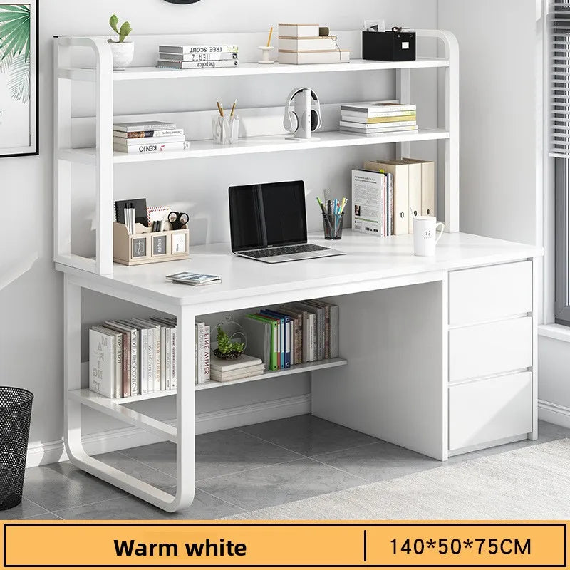 Desk Desktop Computer Desk Simple Home Desk Student Bedroom Bookshelf Integrated Writing Desk Oasis Select White-140-50-B